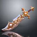 Ornate Decorative Sword With Gold Silver Ornaments And Pearl Accents