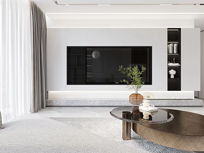 Modern Living Dining Room Interior With TV Wall Sofa Coffee Table And Green Plant 3d model