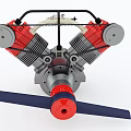 Detailed Radial Engine Featuring Red Silver Cylinders And Blue Propeller Design