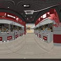 Shooter Toy Store In Shopping Mall With Red Decor Display Shelves And TV Screens