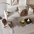 Luxury Modern Sofa and Coffee Table Set With Throw Pillows Fruit Bowl And Floor Lamp