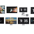 Modern Television Screens Displaying Various Content Like Scenery Time And