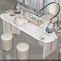 Elegant Modern Tea Table And Chairs With Marble Top Metal Frame And Matching Stools 3d model