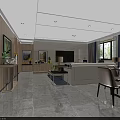 Modern Living And Dining Room Interior With Sofa Dining Table And Large Windows