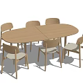 Modern Wooden Oval Dining Table and Six Chairs Set with Simple Design 3d model