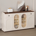 Cream Style Restaurant Sideboard Storage Cabinet Sundry Cabinet Side Cabinet Cream White Decorative Painting Green Plant Seasoning Bottle Tableware Walnut Wood Floor Bread Machine 3d model