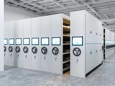 Smart Mobile Shelving Units In Archive Room With Electronic Panels And Storage Locks 3d model