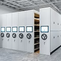 Smart Mobile Shelving Units In Archive Room With Electronic Panels And Storage Locks