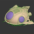 Futuristic Golden Aerospace Probe With Purple Circular Windows And Metallic Design