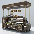 HAOMA Mobile Food Cart With Menu Board Coffee Machine Shelves Wheels And Plants