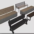 Natural Park Setting With Various Outdoor Benches In Wooden Concrete And Metal Designs