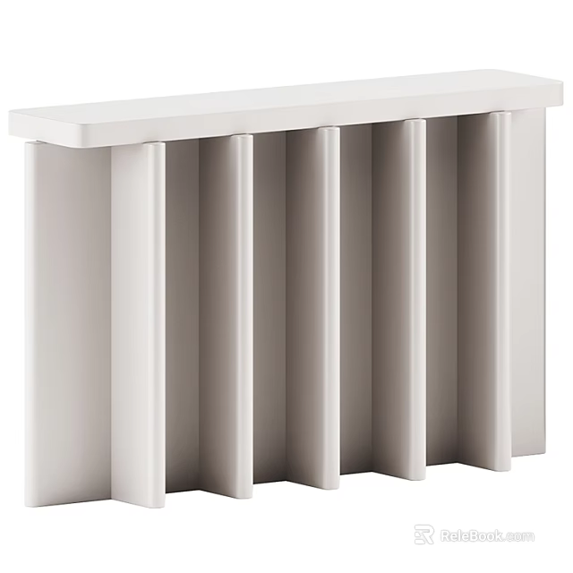 Modern White Decorative Shelf With Vertical Slats And Minimalist Design Structure 3d model