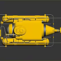 Yellow Underwater Submersible Equipment With Cylindrical Tanks Pipes And Conical Front