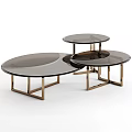 Modern Sleek Coffee Table Nested Set With Circular Glass Top And Metal Frame 3d model