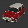 Red Vintage Compact Car With White Roof And Retro Design Features