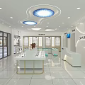 Spacious Optical Store Interior With Illuminated Ceiling Display Counters And Eyeglass Racks