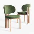 Two Green Velvet Accent Chairs With Light Wooden Legs And Curved Backrest Design
