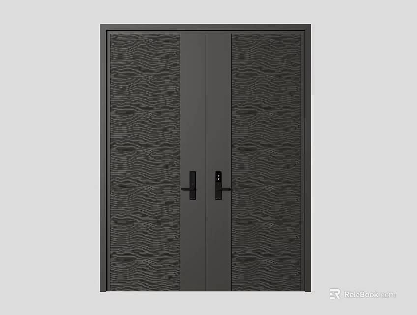 Dark Textured Modern Double Doors For Home Interior With Classic Handles Design 3d model 