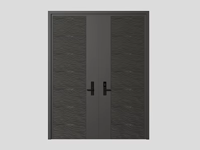 Dark Textured Modern Double Doors For Home Interior With Classic Handles Design 3d model