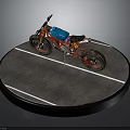 Red And Blue Off Road Motorcycle On Circular Gray Platform With White Lines