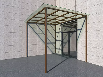 Glass Canopy With Metal Frame Over Building Entrance On Light Tiled Wall And Gray Floor 3d model