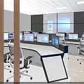 Professional Monitoring Room With Multiple Display Screens Workstations And Office Chairs