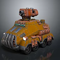 Armored Orange Military Vehicle with Turret Six Wheeled Design Front Grille and Top Equipment