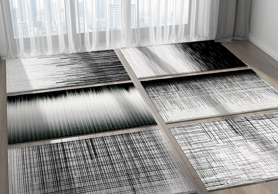Modern Square Rugs With Black And White Linear Patterns In Bright Indoor Setting 3d model