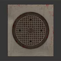 Circular Metal Manhole Cover On Square Concrete Platform With Grid Pattern 3d model
