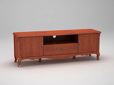 Classic Brown Wooden TV Stand with Curved Legs Drawer and Cabinet Doors 3d model