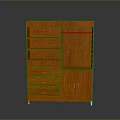 Red Wooden Storage Cabinet With Multiple Shelves Drawers And Cabinet Doors