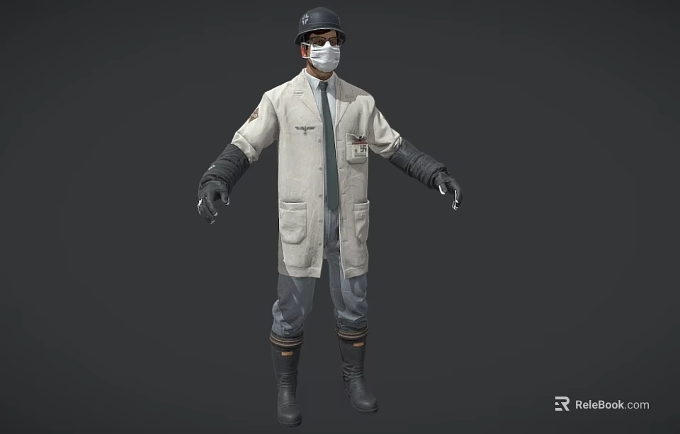 3D Model Man Wearing White Coat Hat Mask Gloves And Boots 3d model 