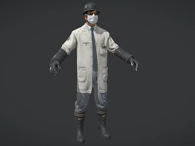 3D Model Man Wearing White Coat Hat Mask Gloves And Boots 3d model