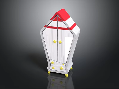 White Storage Cabinet With Red Top White Stripes Yellow Star Decorations And Yellow Wheels 3d model