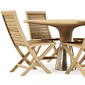 Modern Wooden Table and Foldable Chairs Set with Metal Base Design 3d model