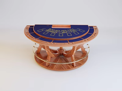 Casino Entertainment Table with Blue Roulette Surface and Wooden Frame Round Design Lower Shelf 3d model
