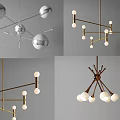 Modern Chandeliers With Metallic Frames And Spherical Decorative Lights For Interior Design 3d model