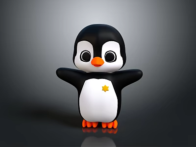 Cute 3D Penguin Character With Black Head White Body Orange Feet And Yellow Star 3d model
