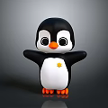 Cute 3D Penguin Character With Black Head White Body Orange Feet And Yellow Star