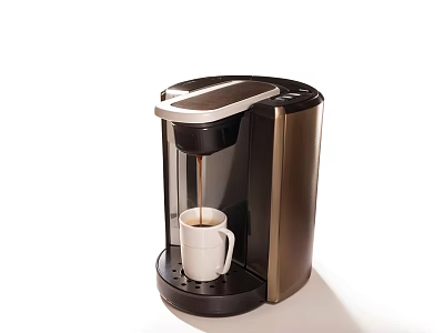 Black and Gold Coffee Maker Brewing Coffee with White Mug in Kitchen 3d model