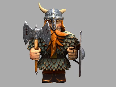 Cartoon Wooden Warrior Wood Carving Hand-made Viking Warrior Dwarf Warrior Wooden Doll 3d model