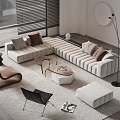Modern L Shaped Sofa Coffee Table Set With Cushions Ottoman Floor Lamp And Rug