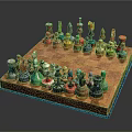 Colorful Decorative Chessboard With Diverse Shaped Pieces On Wooden Board