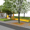 Modern Park Landscape with Orange Structures Swings Trees and Greenery Paths 3d model