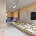 Colorful Kindergarten Indoor Playroom With Teepee Tent Play Mats Toys And Decorative Walls