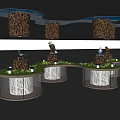 Illuminated Circular Display Shelves With Bird Models And Green Grass Decor