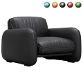 Modern Green Leather Single Seater Sofa with Rounded Arms and Plush Backrest Design