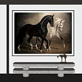 Horse Painting Featuring Two Black And White Horses Walking On Brown Ground