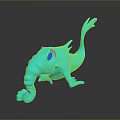 Turquoise Cartoon Animal With Long Trunk Big Eyes Streamlined Body On Gray Background And Reflection