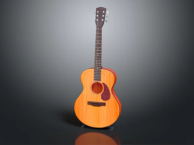 Natural Wooden Acoustic Guitar With Classic Design And Glossy Musical Instrument Finish 3d model